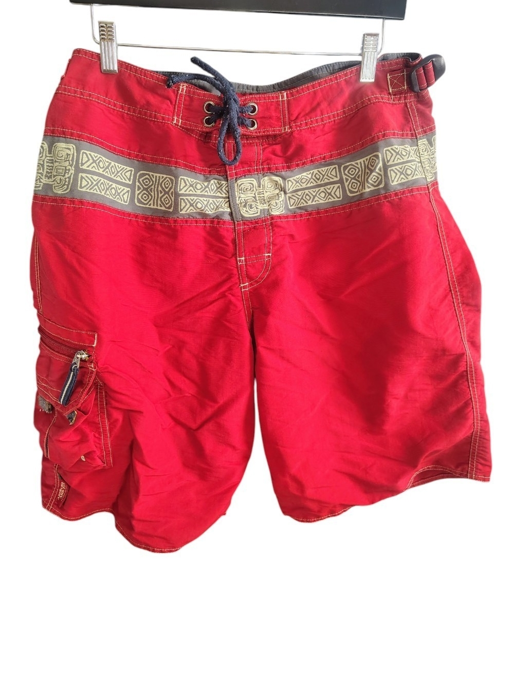 Abercrombie & Fitch Red Swim Board Shorts with Tribal Waistband